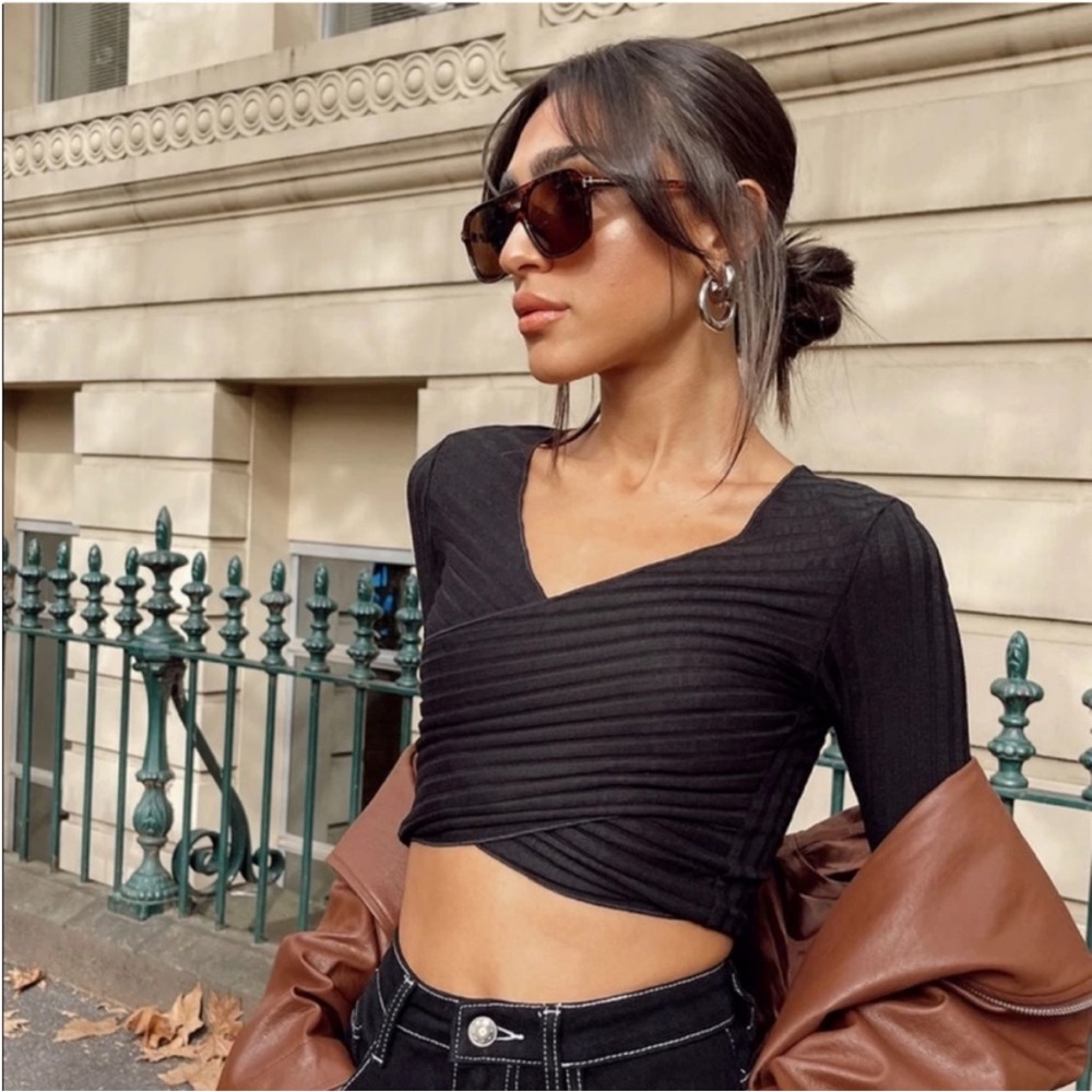 Princess Polly Black Ribbed Crop Top